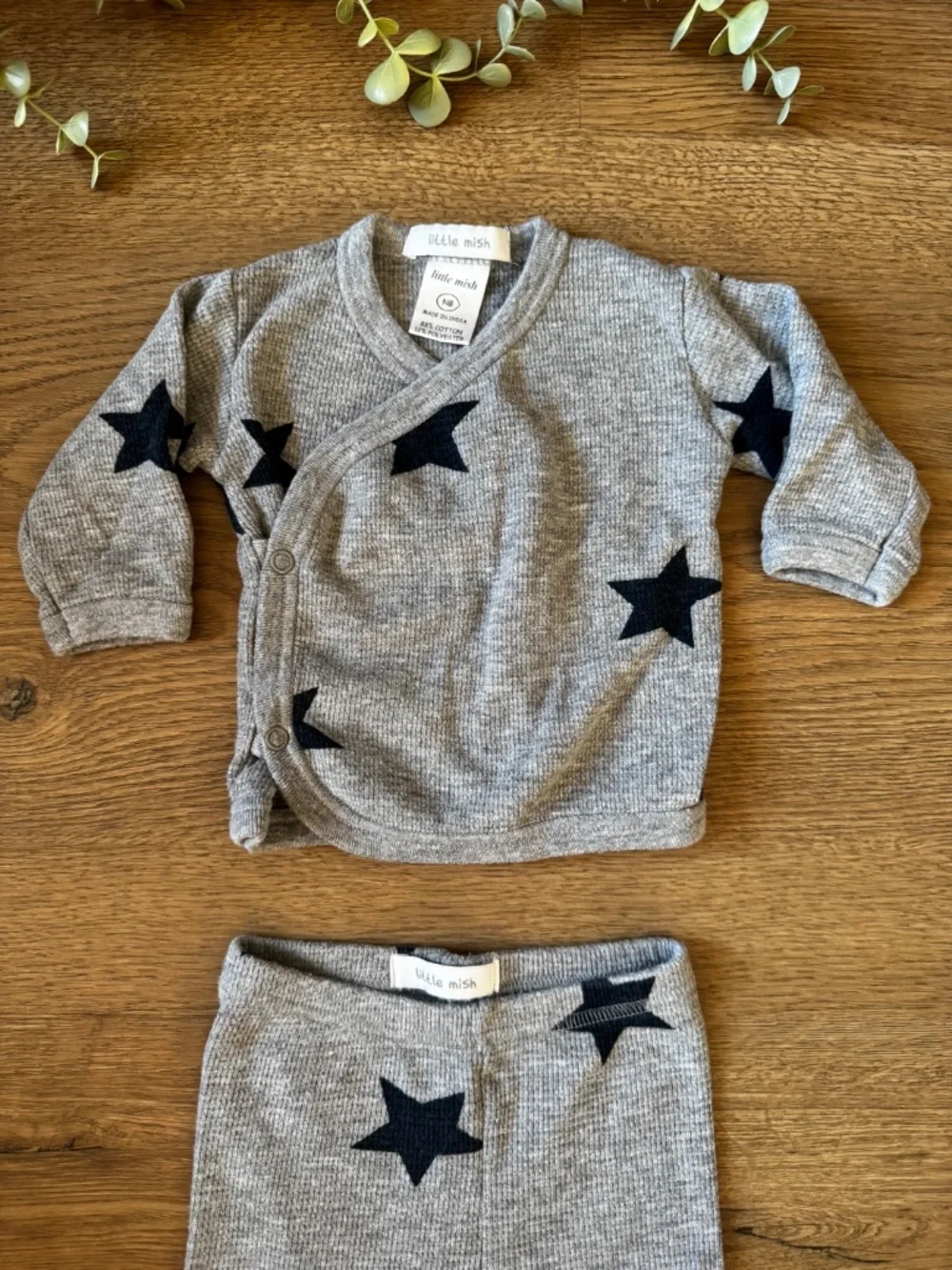 Little Mish Newborn Thermal Star Lounge Set Gray 2-Piece Outfit NB